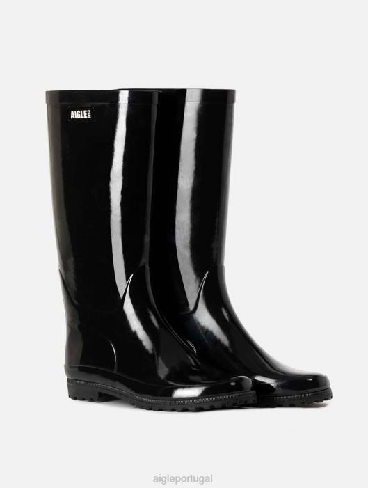 Aigle mulheres bota de chuva patenteada preto botas D4DF513