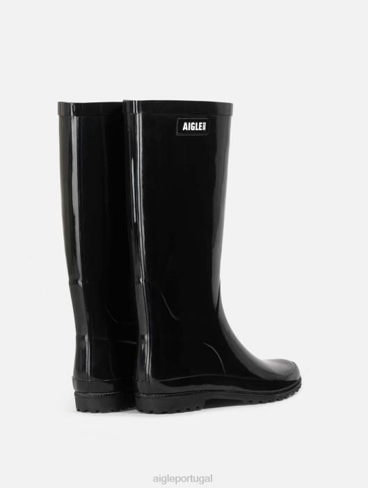Aigle mulheres bota de chuva patenteada preto botas D4DF513