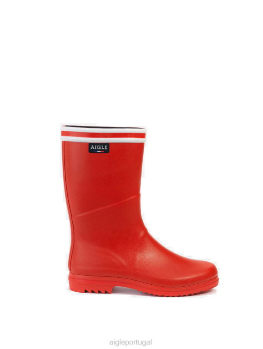 Aigle mulheres botas de chuva com sol entalhado fabricado na França rouge botas D4DF520