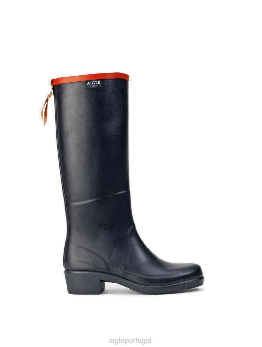 Aigle mulheres botas de chuva de salto alto feitas na França marinho/rouge botas D4DF697