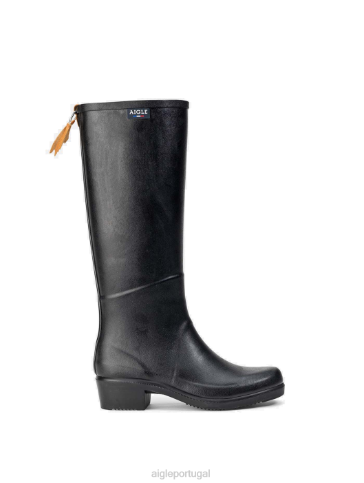Aigle mulheres botas de chuva de salto alto feitas na França preto botas D4DF702