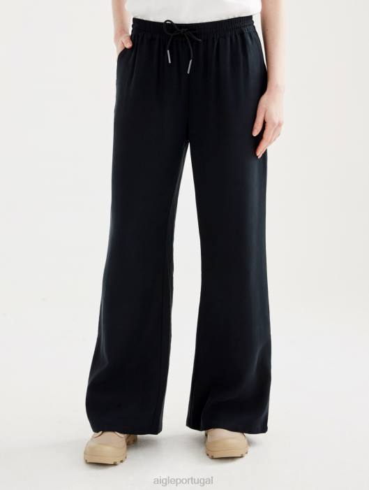 Aigle mulheres calças largas 7/8 preto roupas D4DF509