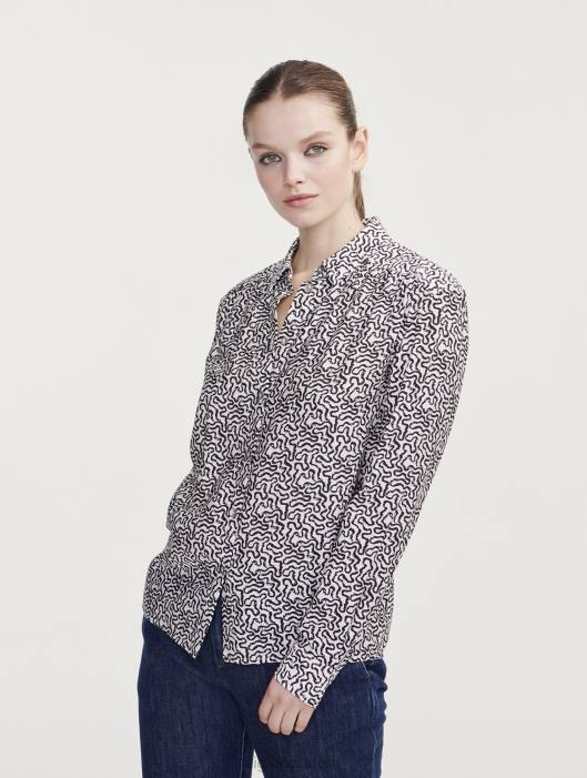 Aigle mulheres camisa de manga comprida franzida nos ombros lait pr roupas D4DF550