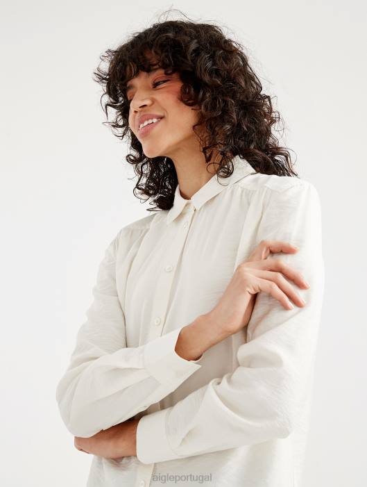 Aigle mulheres camisa de manga comprida franzida nos ombros leite roupas D4DF559