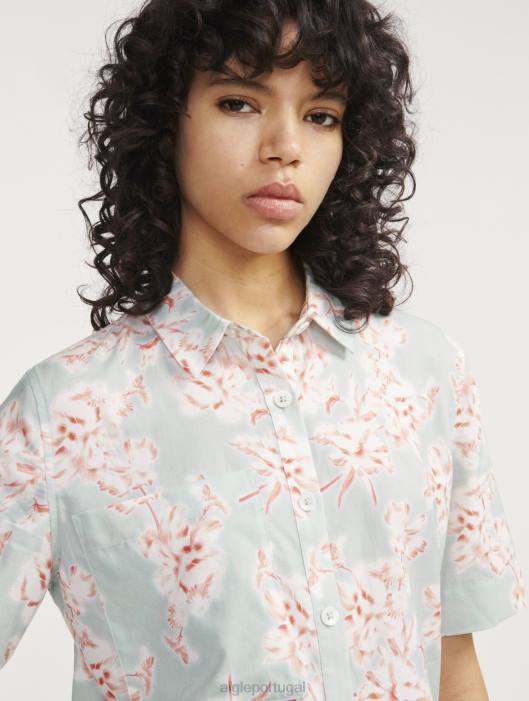 Aigle mulheres camisa folgada manga curta reseda pr roupas D4DF492