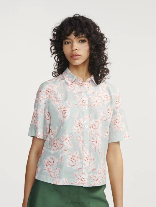 Aigle mulheres camisa folgada manga curta reseda pr roupas D4DF492