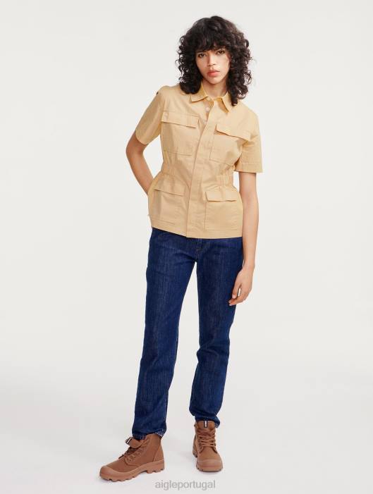 Aigle mulheres jaqueta safari manga curta vime roupas D4DF442