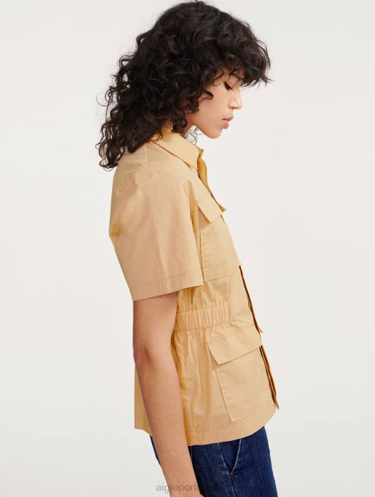 Aigle mulheres jaqueta safari manga curta vime roupas D4DF442