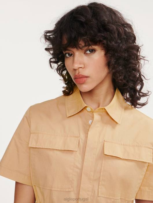 Aigle mulheres jaqueta safari manga curta vime roupas D4DF442