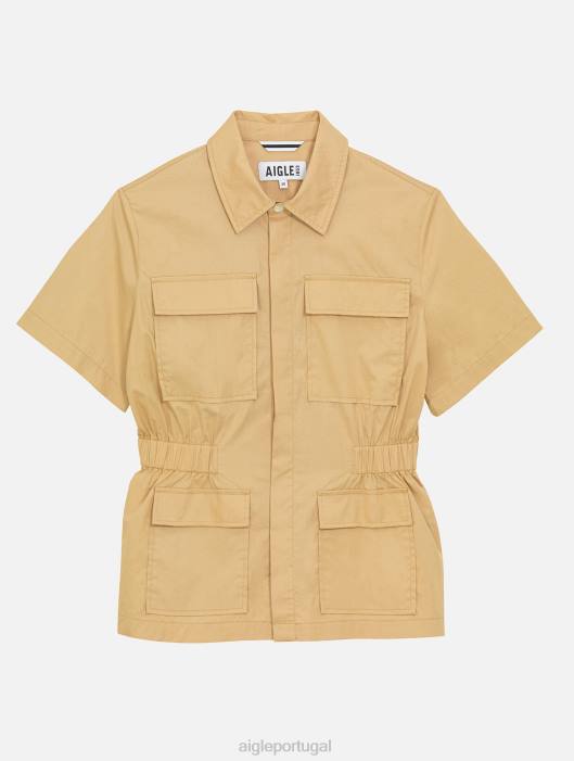 Aigle mulheres jaqueta safari manga curta vime roupas D4DF442