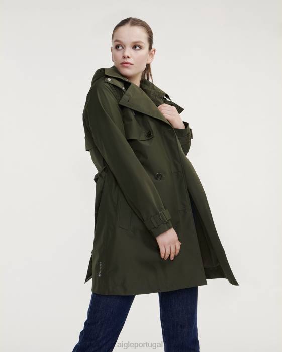 Aigle mulheres trench coat gore-tex curto com capuz destacável advogado roupas D4DF457
