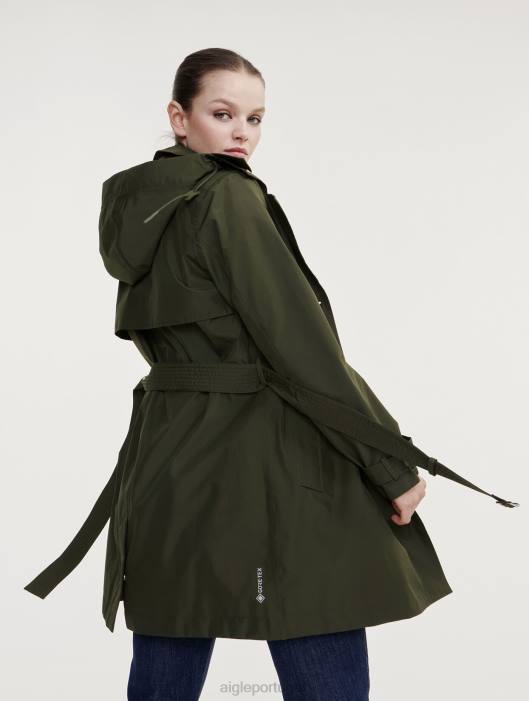 Aigle mulheres trench coat gore-tex curto com capuz destacável advogado roupas D4DF457