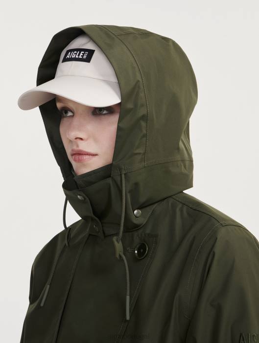 Aigle mulheres trench coat gore-tex curto com capuz destacável advogado roupas D4DF457