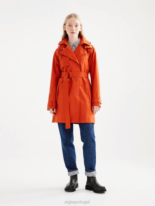 Aigle mulheres trench coat gore-tex curto com capuz destacável goji roupas D4DF501