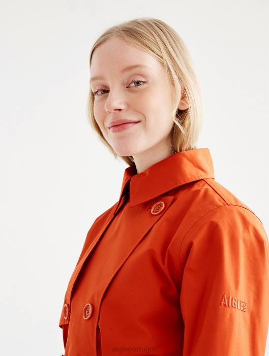 Aigle mulheres trench coat gore-tex curto com capuz destacável goji roupas D4DF501