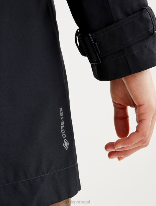 Aigle mulheres trench coat gore-tex curto com capuz destacável preto roupas D4DF463