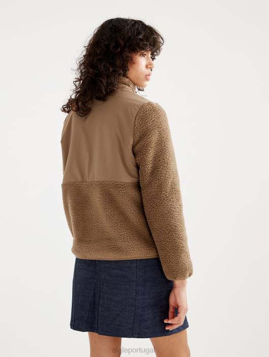 Aigle mulheres aconchegante jaqueta de lã sherpa com zíper completo castanha eu roupas D4DF579