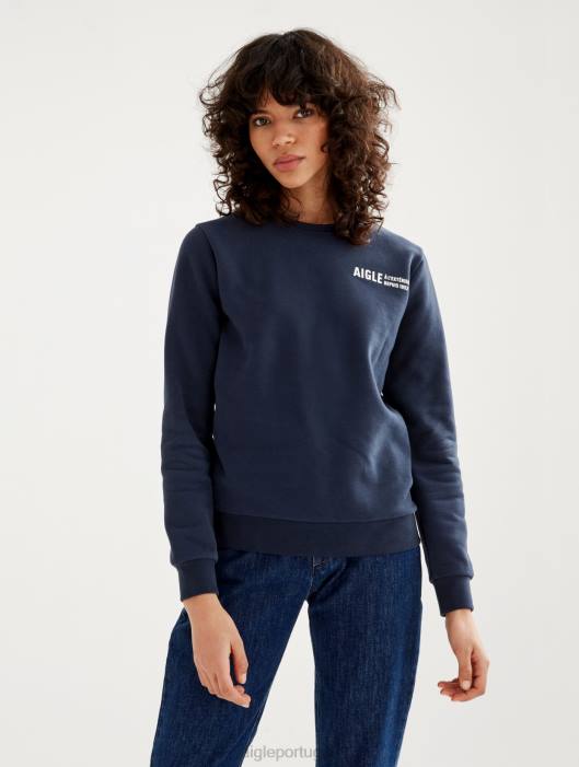 Aigle mulheres moletom com gola redonda escovado com estampa no peito Império roupas D4DF545