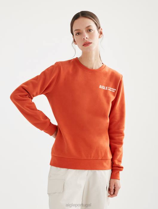 Aigle mulheres moletom com gola redonda escovado com estampa no peito goji roupas D4DF539