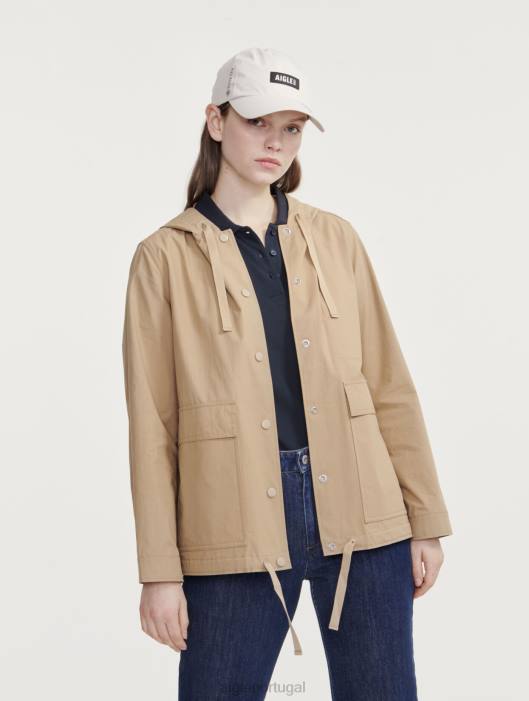 Aigle mulheres parka curta com capuz gros grain vime eu roupas D4DF477