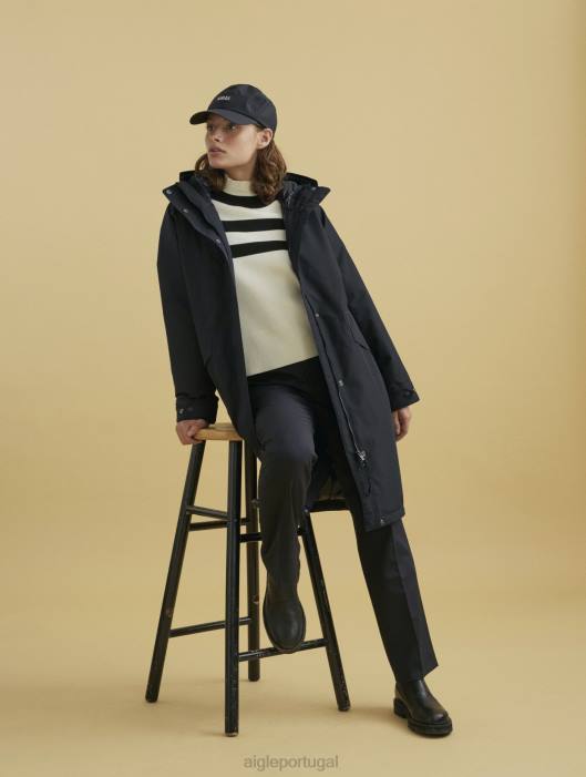 Aigle mulheres parka gore-tex bem quentinha preto roupas D4DF675