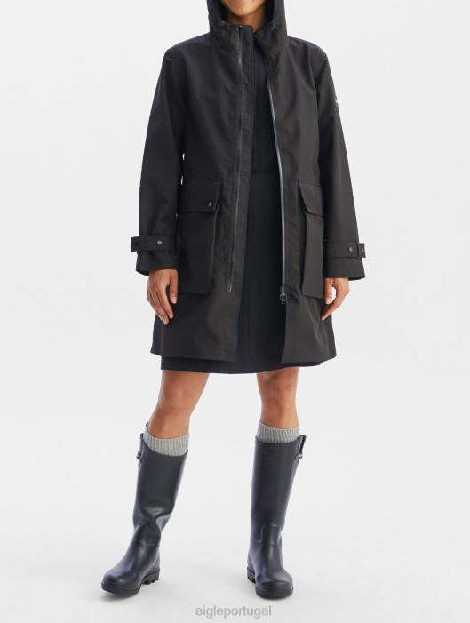Aigle mulheres parka gore-tex longa preto roupas D4DF427