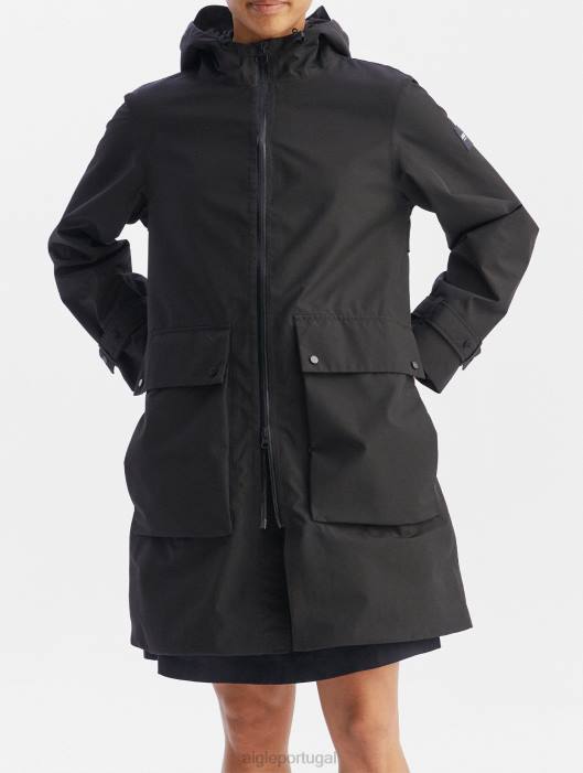 Aigle mulheres parka gore-tex longa preto roupas D4DF427
