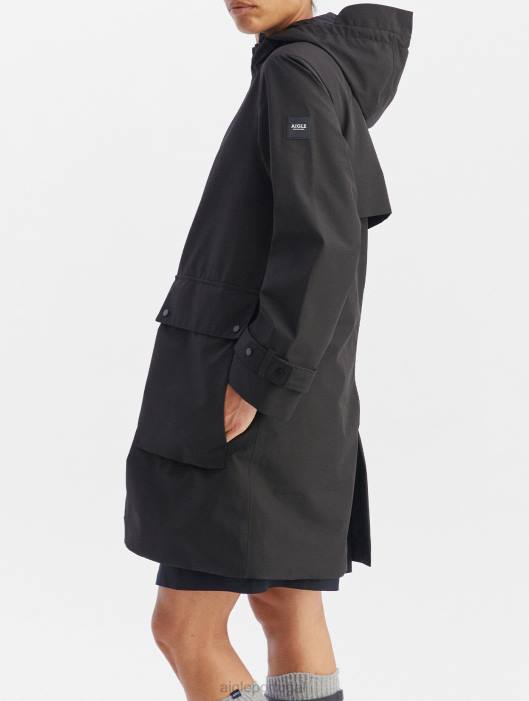 Aigle mulheres parka gore-tex longa preto roupas D4DF427