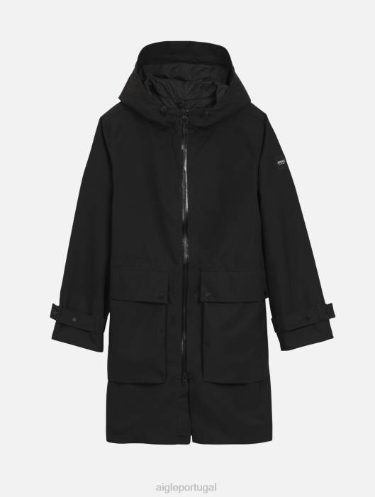 Aigle mulheres parka gore-tex longa preto roupas D4DF427