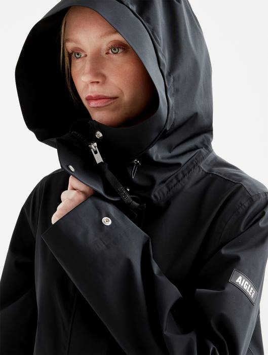 Aigle mulheres parka longa mtd preto roupas D4DF440