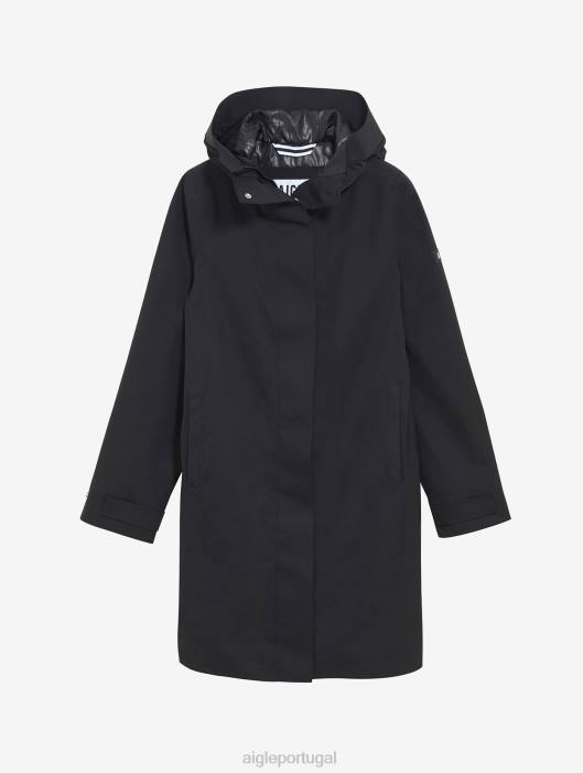 Aigle mulheres parka longa mtd preto roupas D4DF440