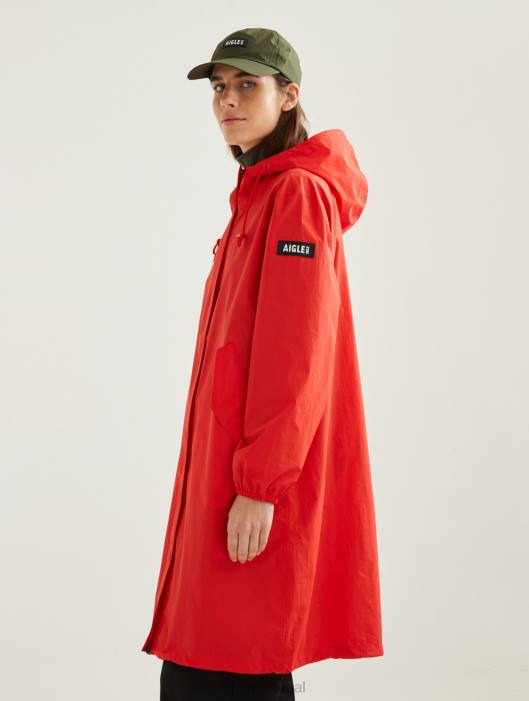 Aigle mulheres parka mtd com capuz longo papoula roupas D4DF502