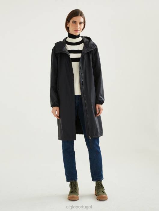 Aigle mulheres parka mtd com capuz longo preto roupas D4DF481