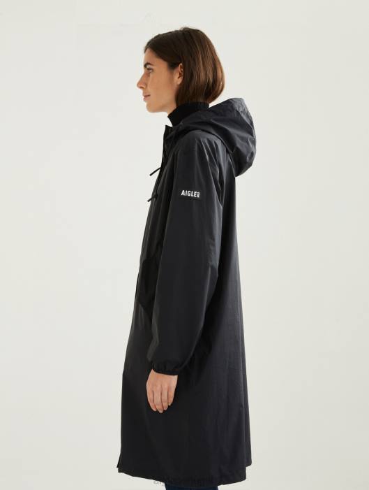 Aigle mulheres parka mtd com capuz longo preto roupas D4DF481