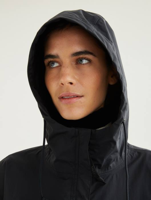 Aigle mulheres parka mtd com capuz longo preto roupas D4DF481