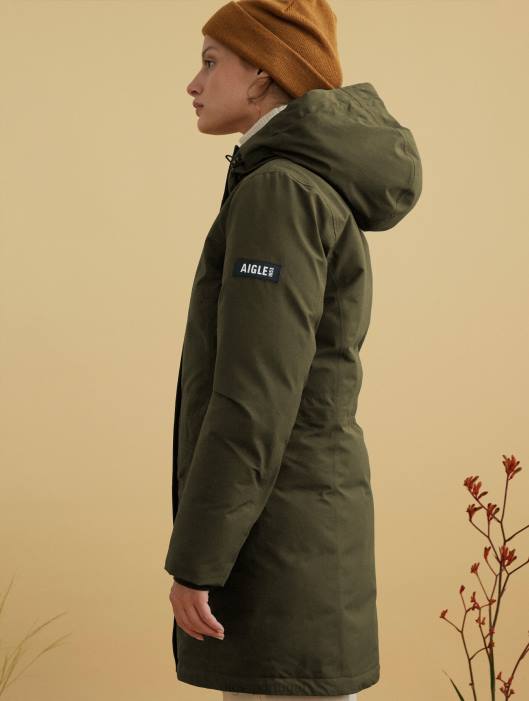 Aigle mulheres parka muito quente e gore-tex caqui roupas D4DF713