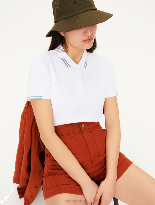 Aigle mulheres camisa pólo de algodão orgânico branco roupas D4DF624