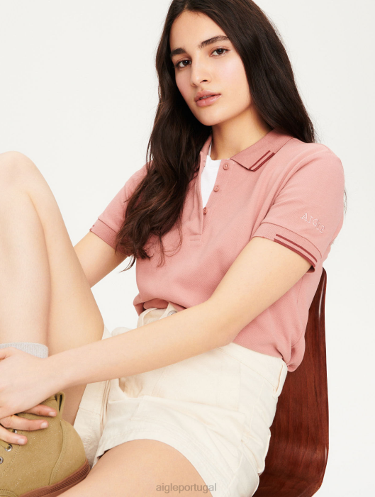 Aigle mulheres camisa pólo de algodão orgânico pau-rosa escuro roupas D4DF640