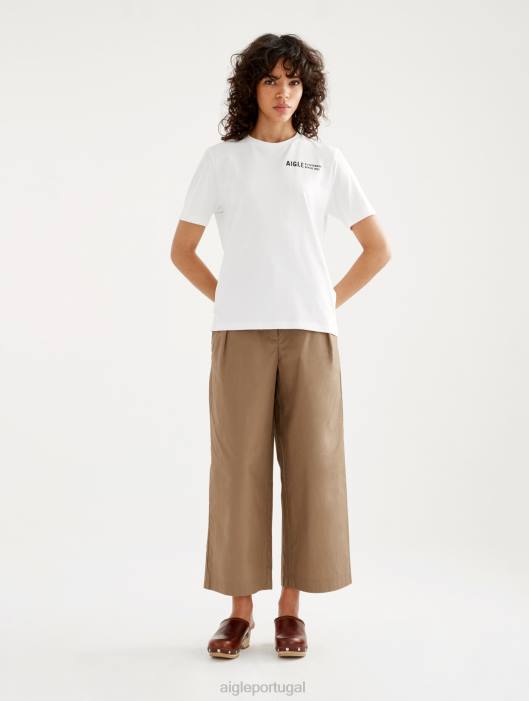 Aigle mulheres camiseta gola redonda em algodão orgânico branco roupas D4DF588