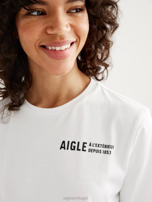 Aigle mulheres camiseta gola redonda em algodão orgânico branco roupas D4DF588
