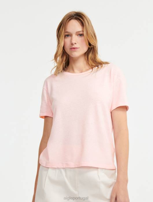 Aigle mulheres camiseta manga curta em mescla de linho cereja roupas D4DF685