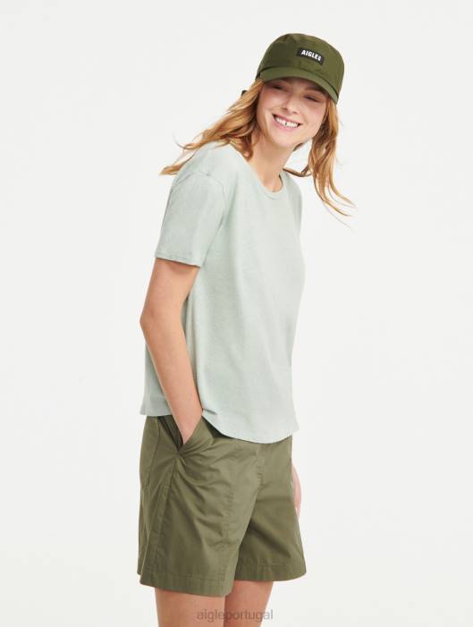 Aigle mulheres camiseta manga curta em mescla de linho reseda roupas D4DF686