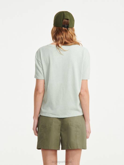Aigle mulheres camiseta manga curta em mescla de linho reseda roupas D4DF686