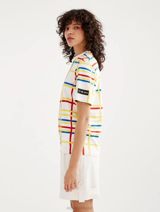 Aigle x Centre Pompidou mulheres camiseta gola redonda Mondrian roupas D4DF10