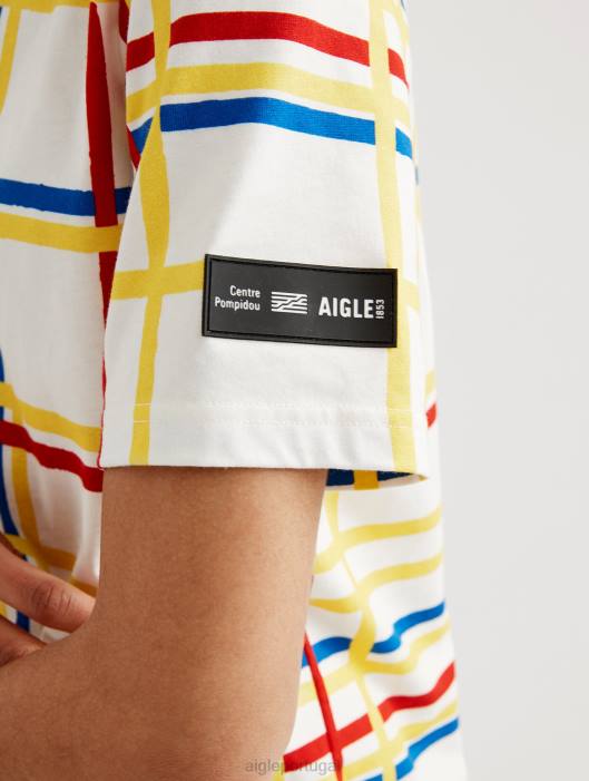 Aigle x Centre Pompidou mulheres camiseta gola redonda Mondrian roupas D4DF10