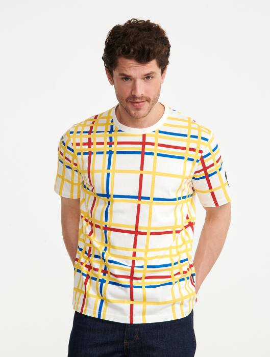 Aigle x Centre Pompidou mulheres camiseta gola redonda Mondrian roupas D4DF10