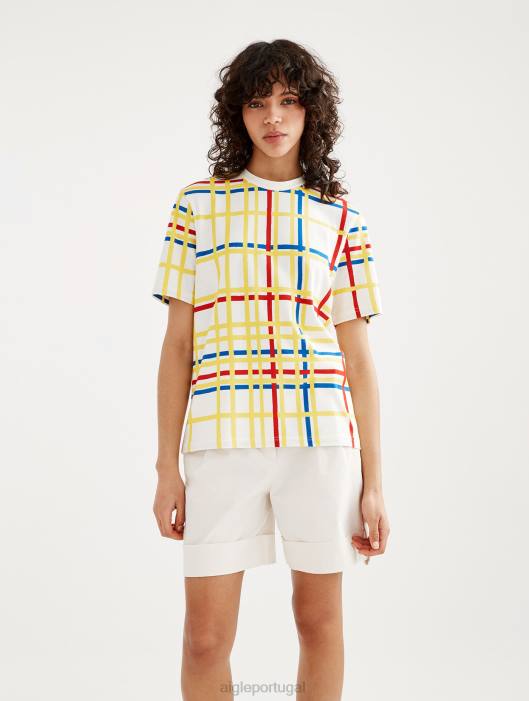 Aigle x Centre Pompidou mulheres camiseta gola redonda Mondrian roupas D4DF10