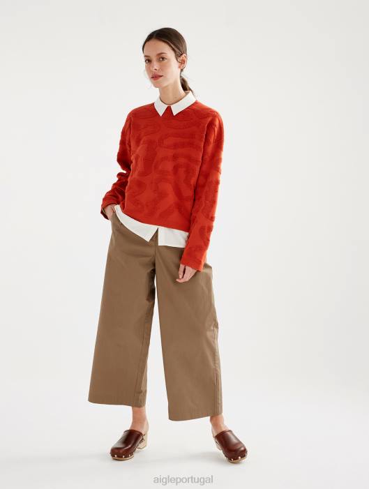 Aigle mulheres suéter gola redonda com jacquard vermiculado goji roupas D4DF532