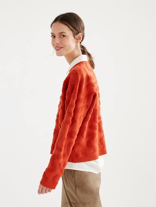 Aigle mulheres suéter gola redonda com jacquard vermiculado goji roupas D4DF532