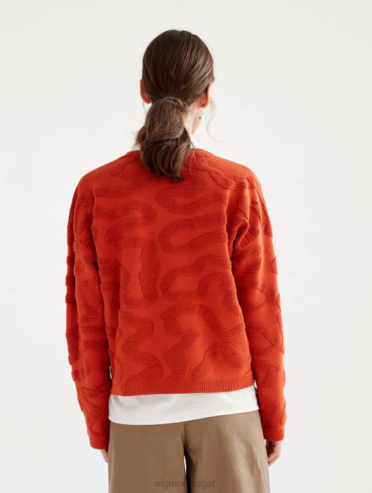 Aigle mulheres suéter gola redonda com jacquard vermiculado goji roupas D4DF532